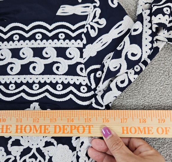 Trulli Navy Blue & white 3/4 Sleeve Fit Flare Stretch Dress Key hole size 6 - Picture 4 of 10